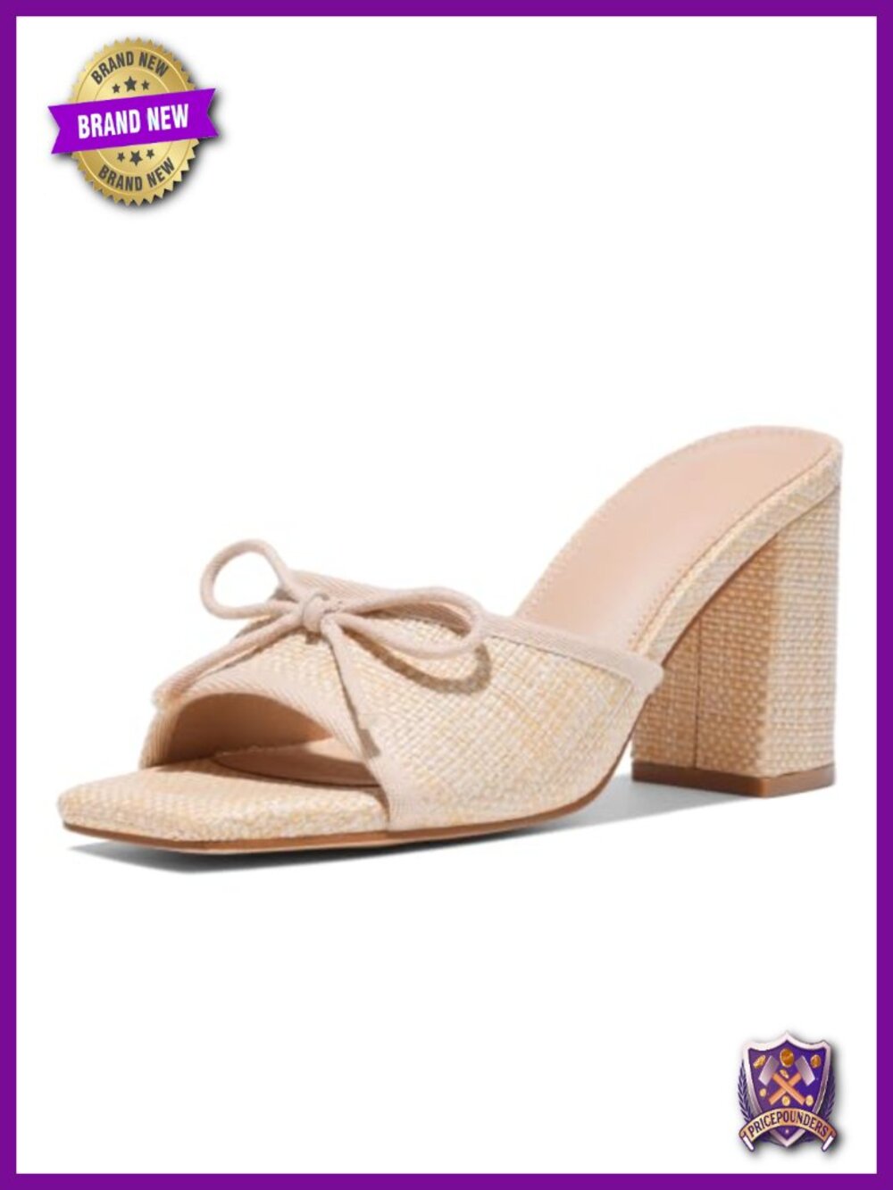 Raffia Bow Block Heel Sandals - Open Toe Mule Wedge Heels